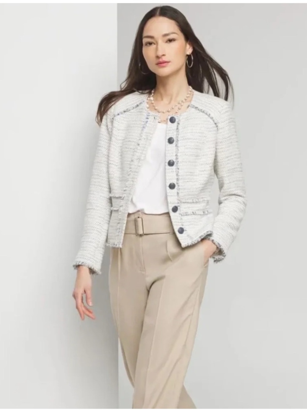 NWT White House Black Market Space Dye Tweed Jacket- Glass W Blue Combo